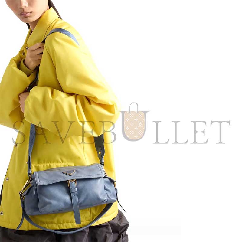 PRADA BLUE EXPLORE MEDIUM NAPPA LEATHER SHOULDER BAG WITH FLAP 1BD394 (30*14*10cm)